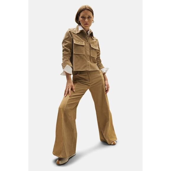 TWP Styles Two-Tone Corduroy Pants Camel Wide Leg Mid Rise Size 6 - Picture 2 of 14